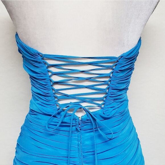 JOLI Prom Blues Ruched Sequin Beaded Bubble Hem Strapless Formal Maxi Dress 12 - Picture 13 of 16